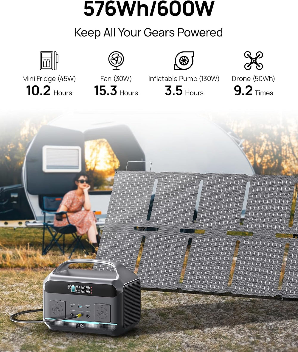 DaranEner 600W 576Wh Portable Power Station with 100W Foldable Solar Panel, P...