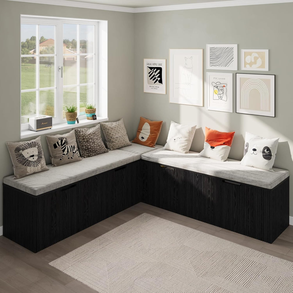 Bobve L-Shape Storage Bench with Cushion, Backless Corner Dining Bench, Kitch...