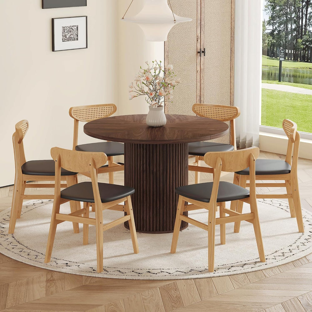 42" Round Dining Table Set for 6, Kitchen Table Chairs Set of 6 with Sto...
