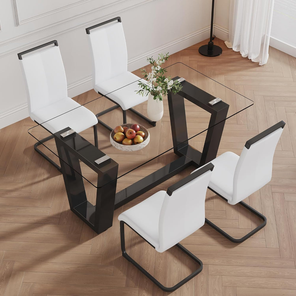 Ebullient Glass Dining Table Set for 4, Modern Dining Table Set for 4, Temper...