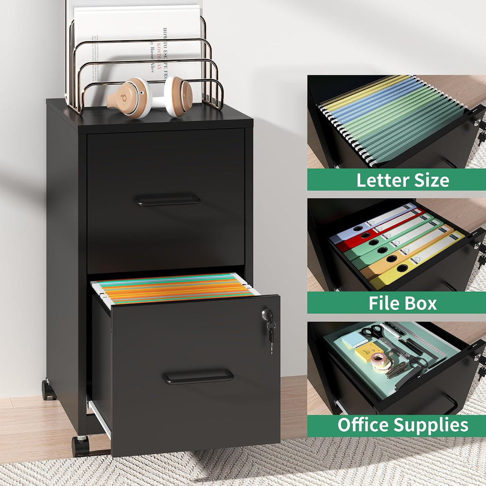 2-Drawer Mobile File Cabinet with Lock & Wheels,Under Desk File Cabinets ...