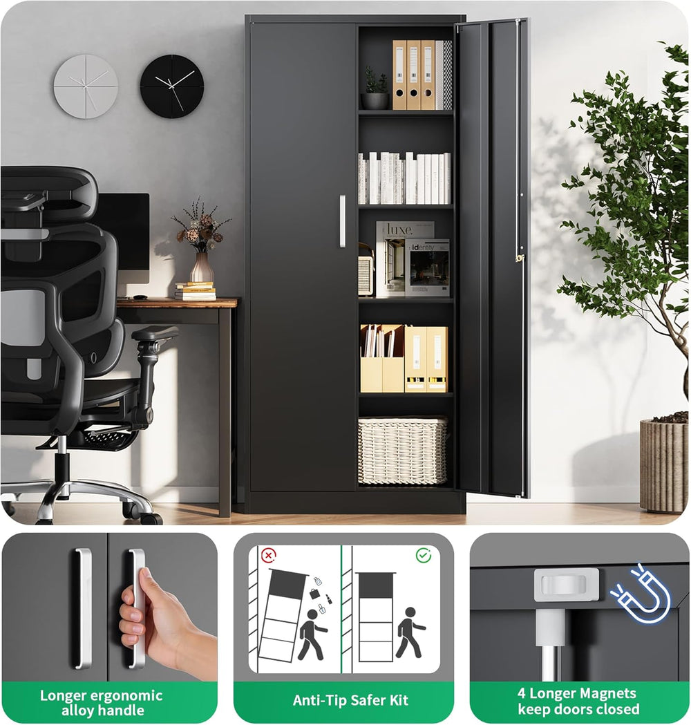 Metal Garage Storage Cabinet with Doors and Adjustable Shelves, 71" Tall...