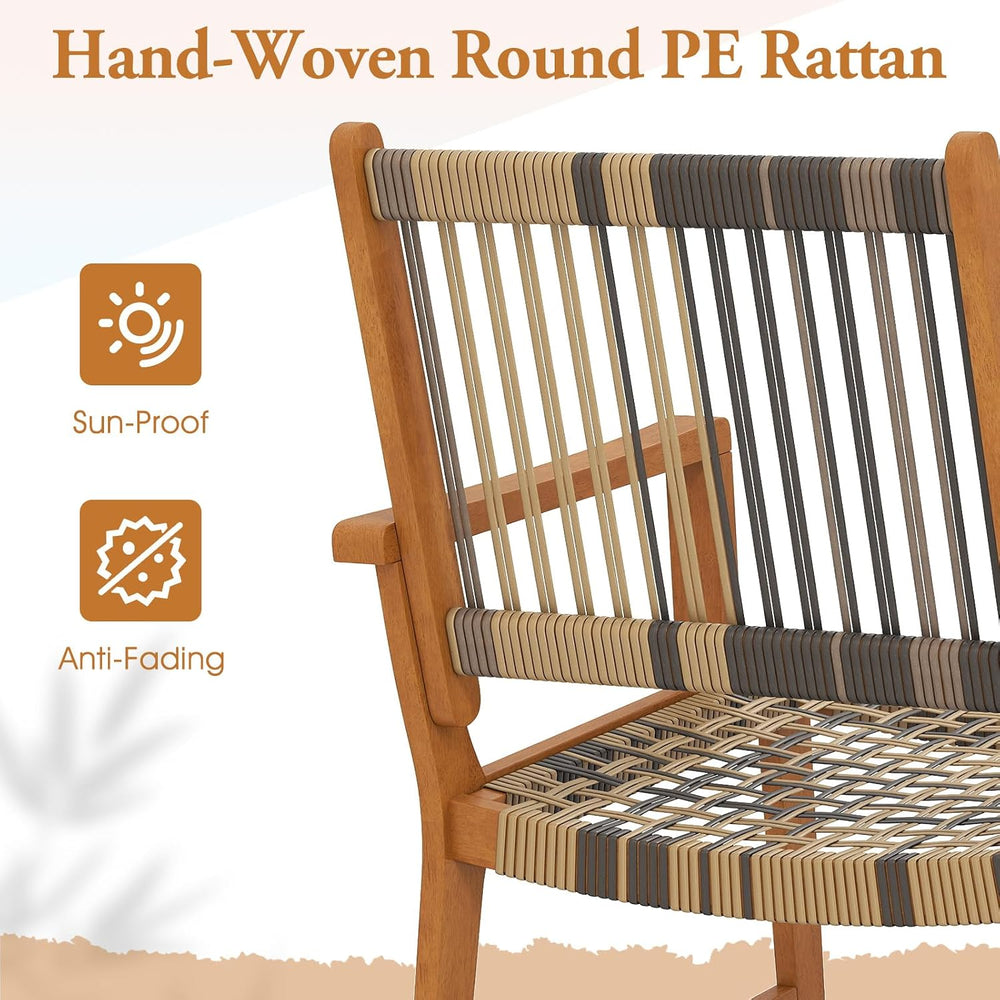 HAPPYGRILL 3 Pieces Rocking Bistro Set, PE Rattan Front Porch Chairs with Cof...