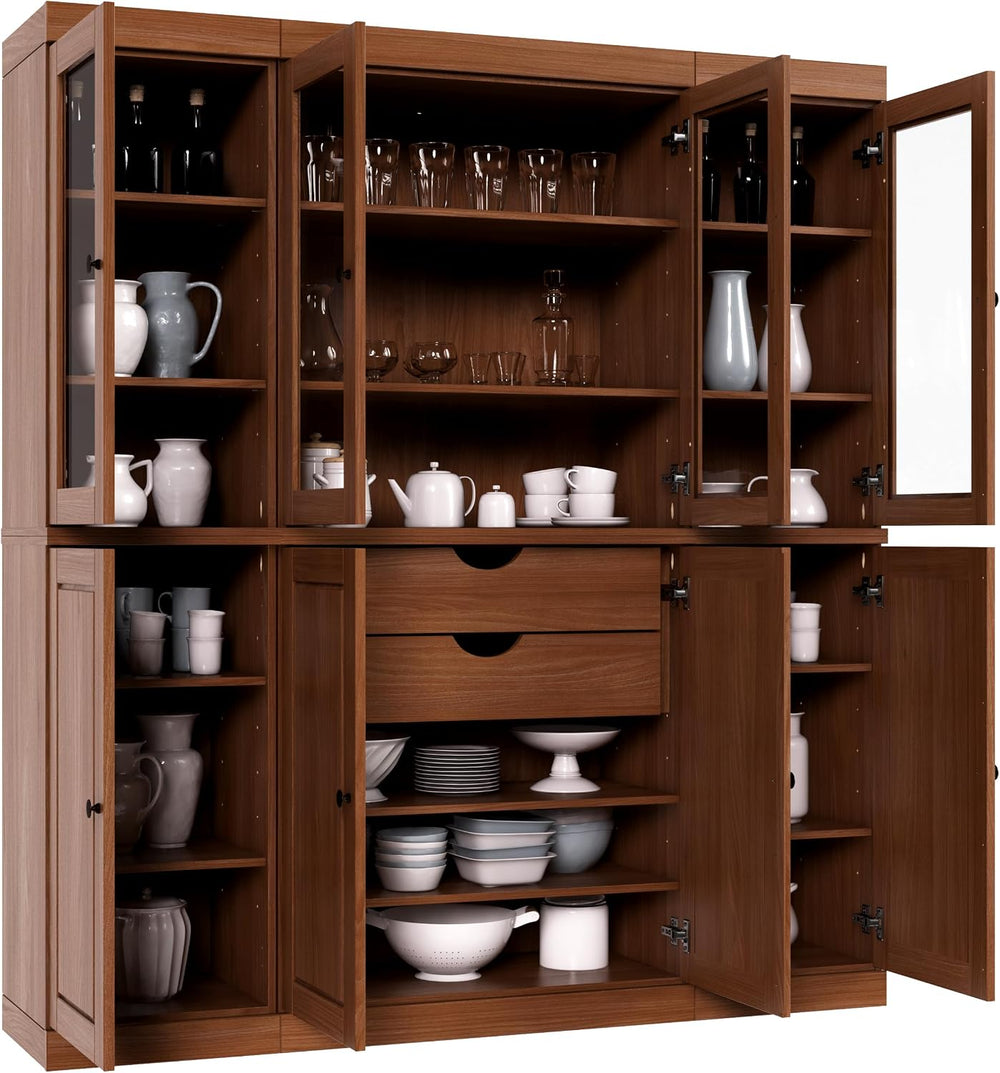 Palace Imports 100% Solid Wood Kitchen Pantry with 2-Drawer Kit, Mocha, 65&qu...