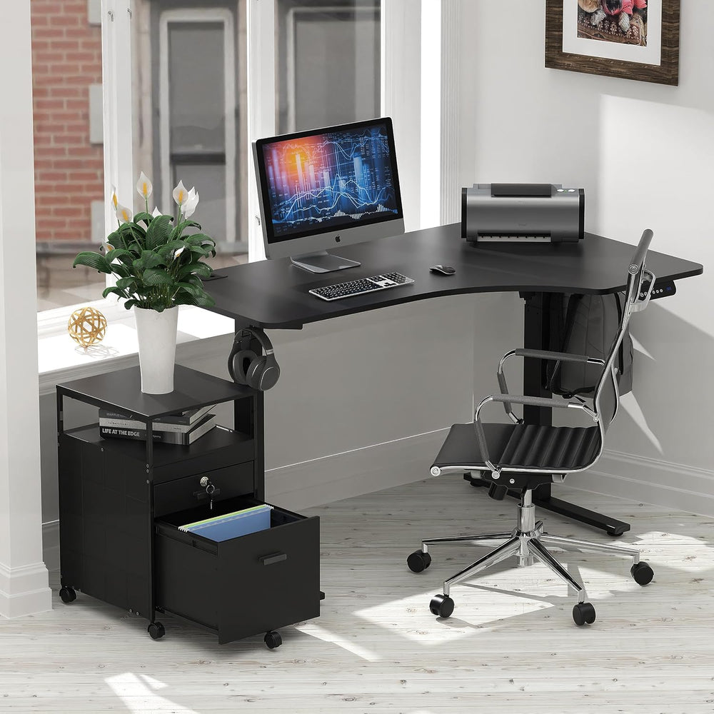 SHW Box File Rolling Mobile Cabinet with Lockable Drawer, Black | Open Shelf ...