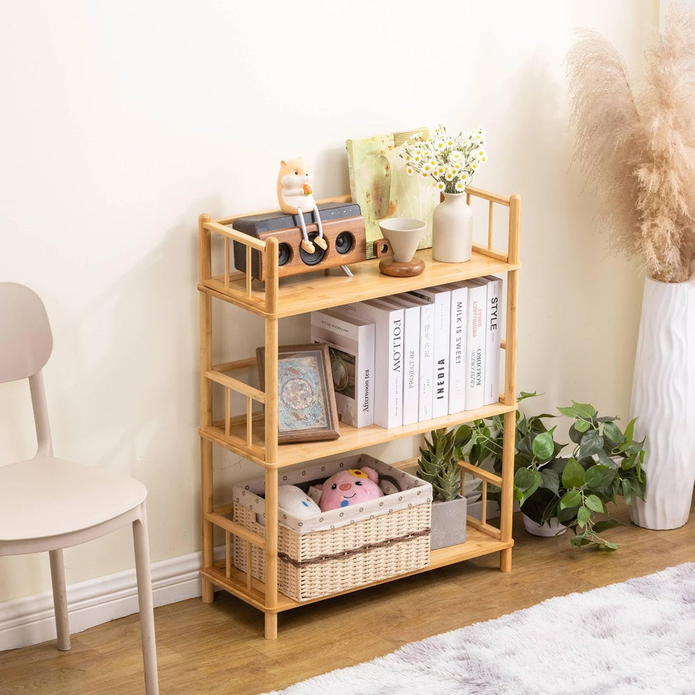 3‑Tier Expandable Bamboo Open Bookcase,Wooden Bookshelf,Natural