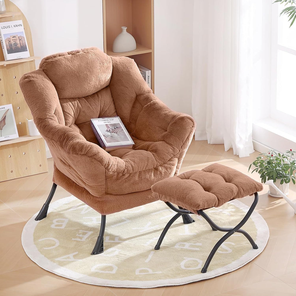 Lazy Chair with Ottoman, Reading Chair for Bedroom,Brown