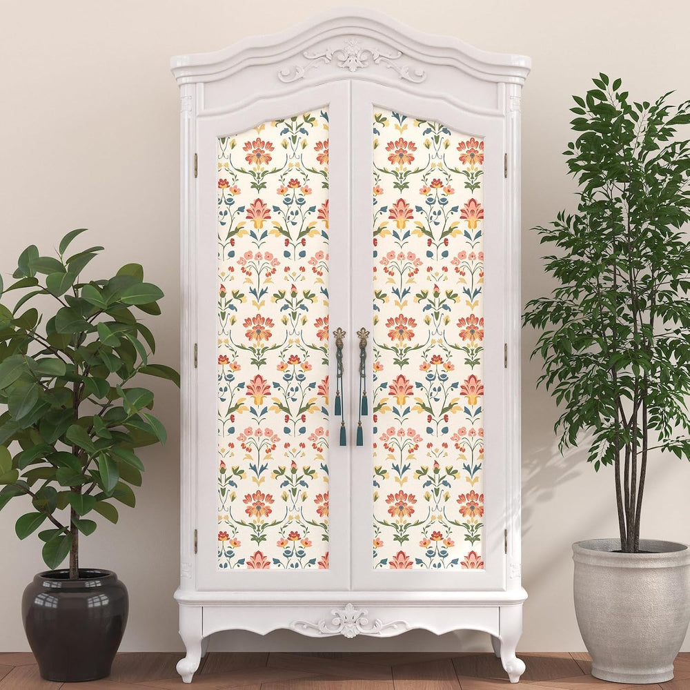 Vintage Cream Folk Art Floral Peel and Stick Wallpaper 17.5" x 197"