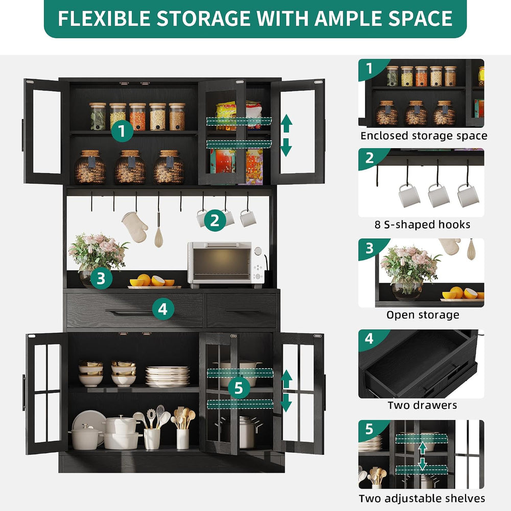 YITAHOME 71" Tall Kitchen Pantry Cabinet with Microwave Stand & Buil...