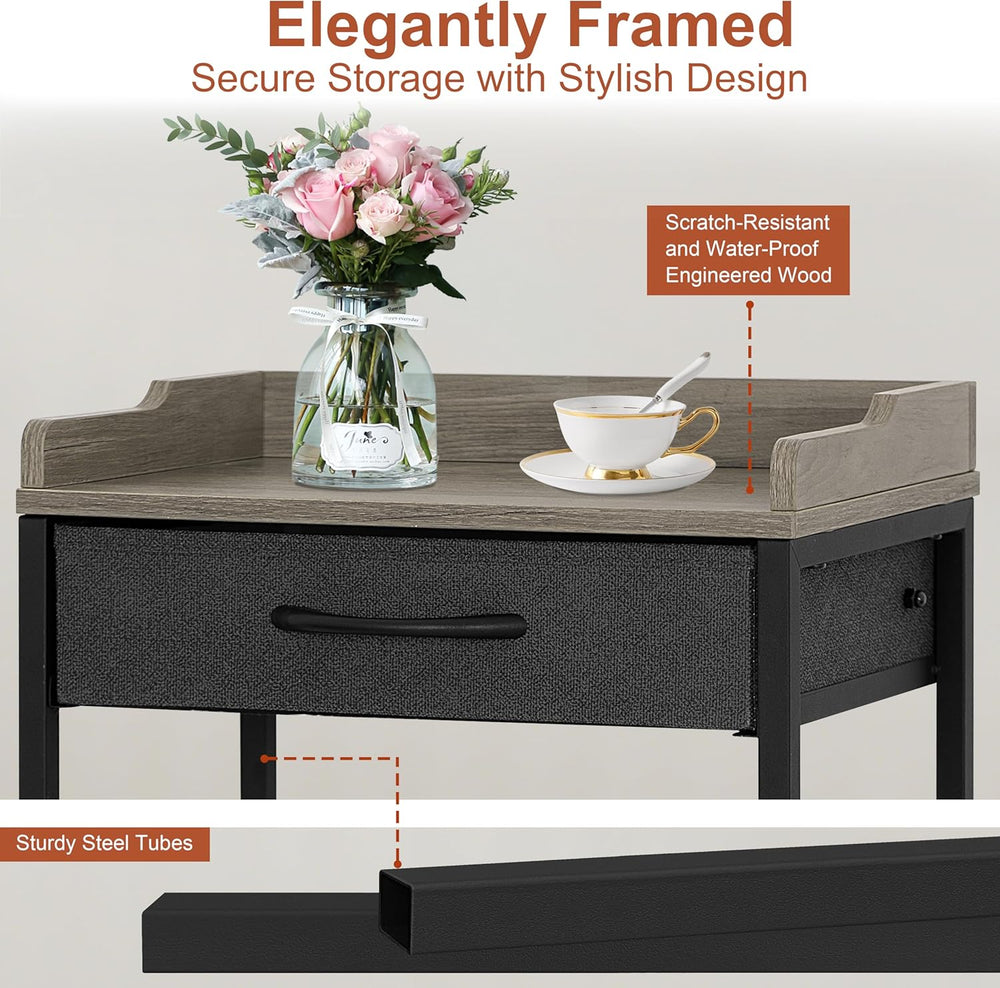 Tall Side Table with Drawer and Shelves, Narrow End Table with Optional Wheel...