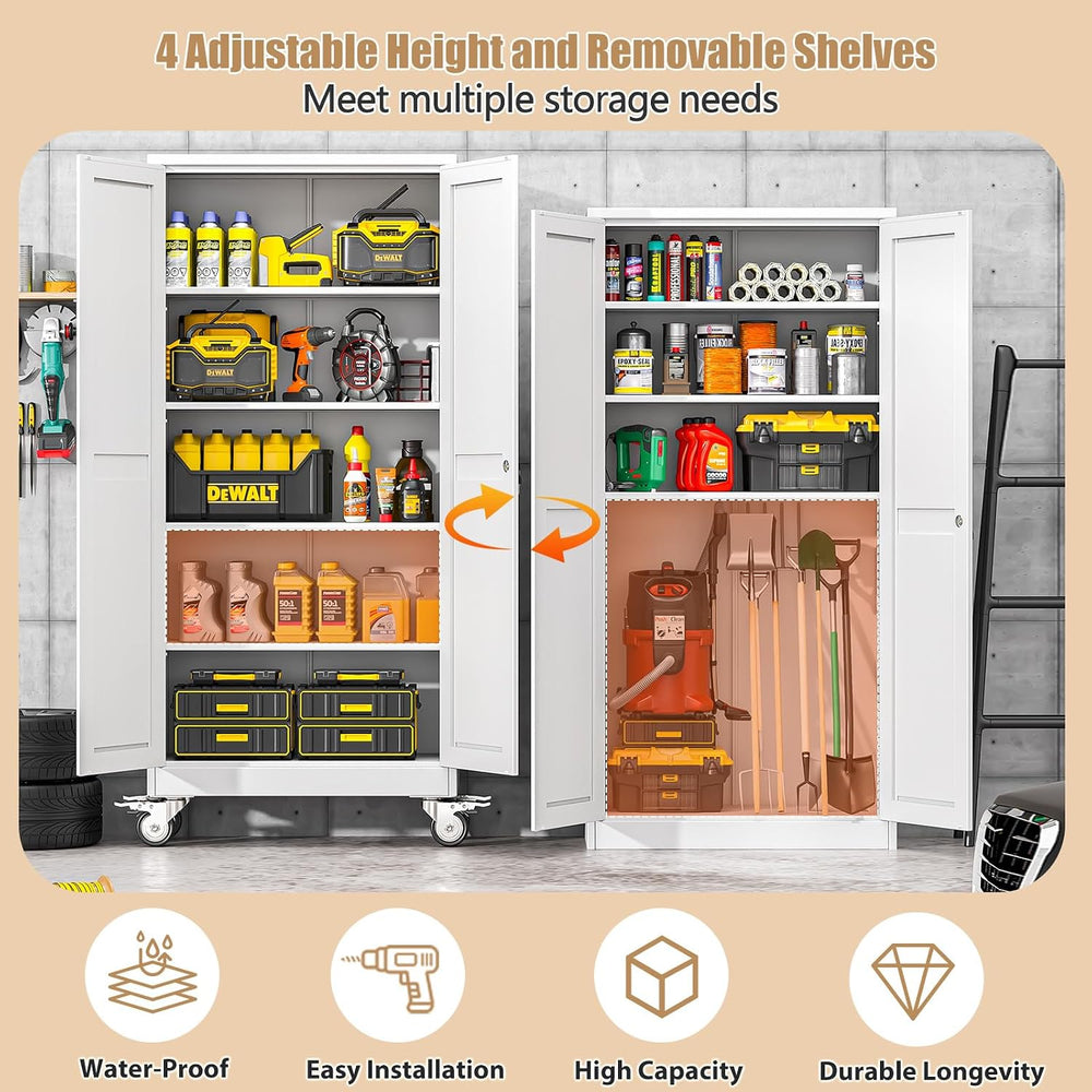 71" H Metal Pantry Storage Cabinet with Wheels,Rolling Kitchen Pantry Ca...