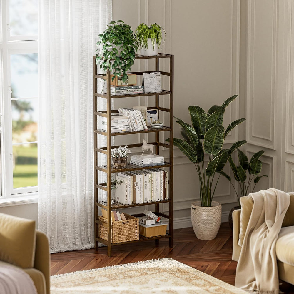 HITNET Bookcase, Bamboo Bookshelf, 6-Tier Adjustable Tall Open Book Shelf, Fr...
