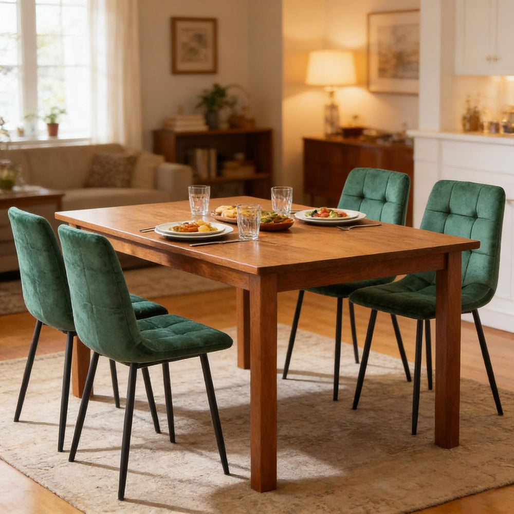 Velvet Dining Chairs Set of 4, Mid Century Upholstered Green Dining Room Chai...