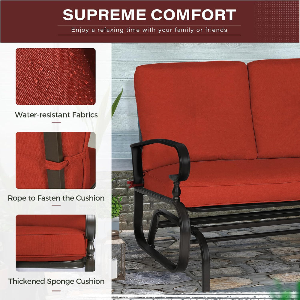 Crownland Outdoor Patio Glider Chair for 2-Person, Red | Wrought Iron Frame w...