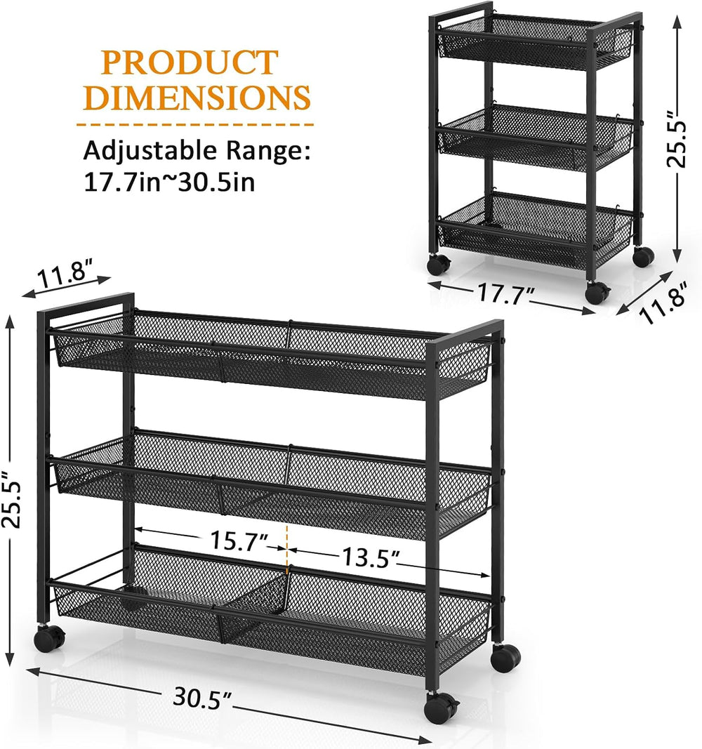 3IngSeagulls 3-Tier Expandable Rolling Pantry Floor Organizer, Stackable Pant...