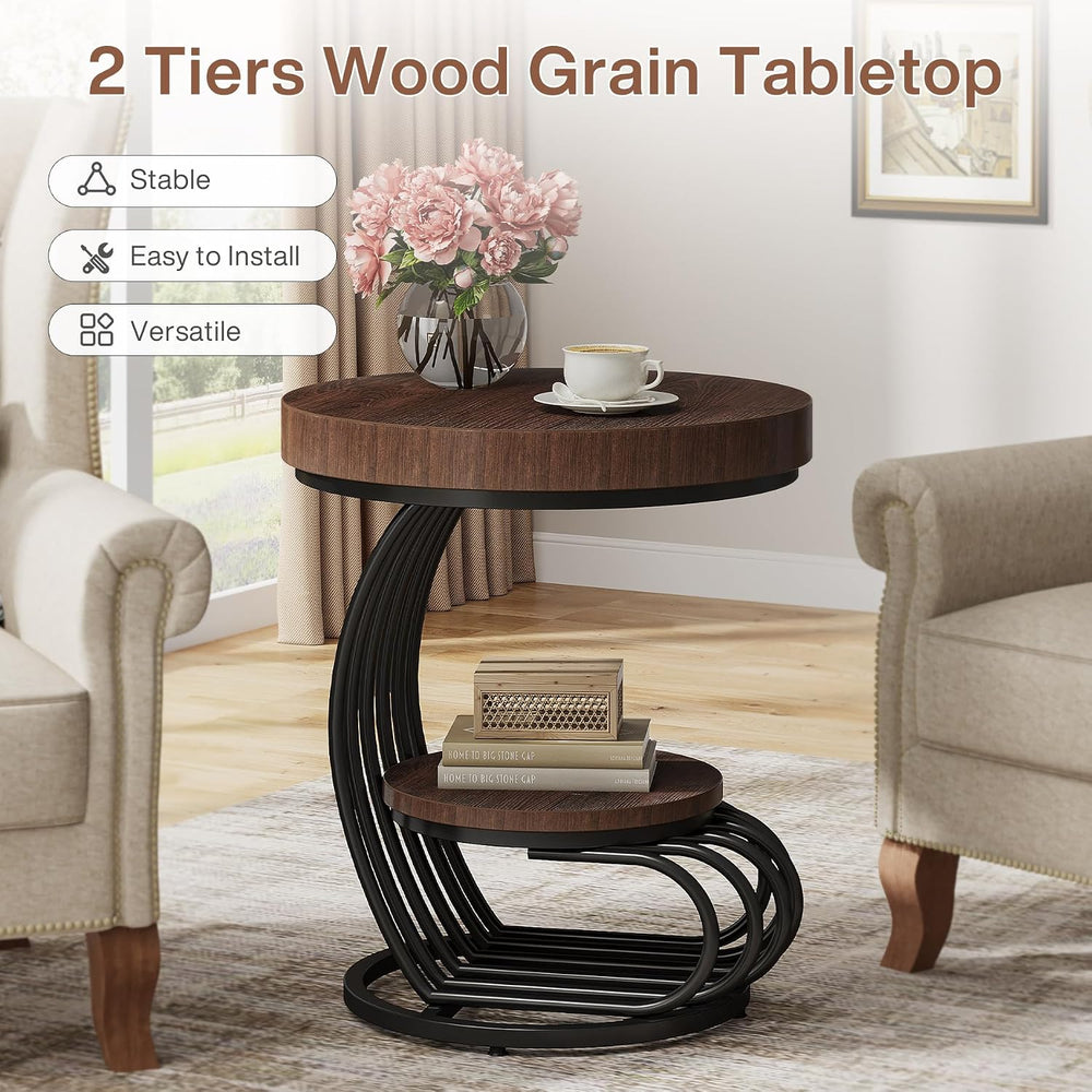 Tribesigns Round End Table, 2-Tier Farmhose Wood Side Table with Shelf Storag...