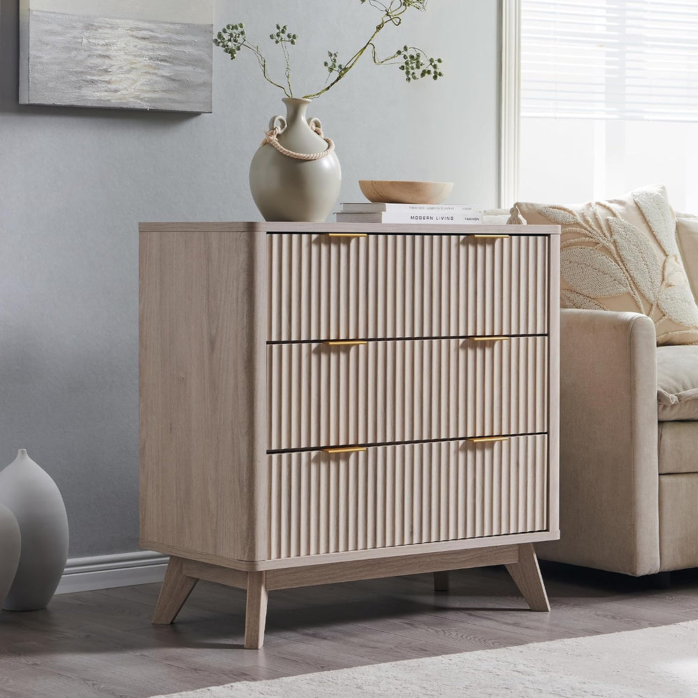 T4TREAM 32" Large Fluted Nightstand with 3 Drawers, White Alder | Oversi...