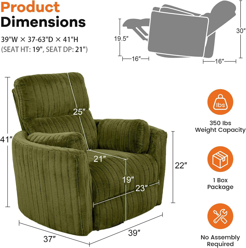 Electric Nursing Power Swivel Rocker Recliner with 2 Pillows, Green