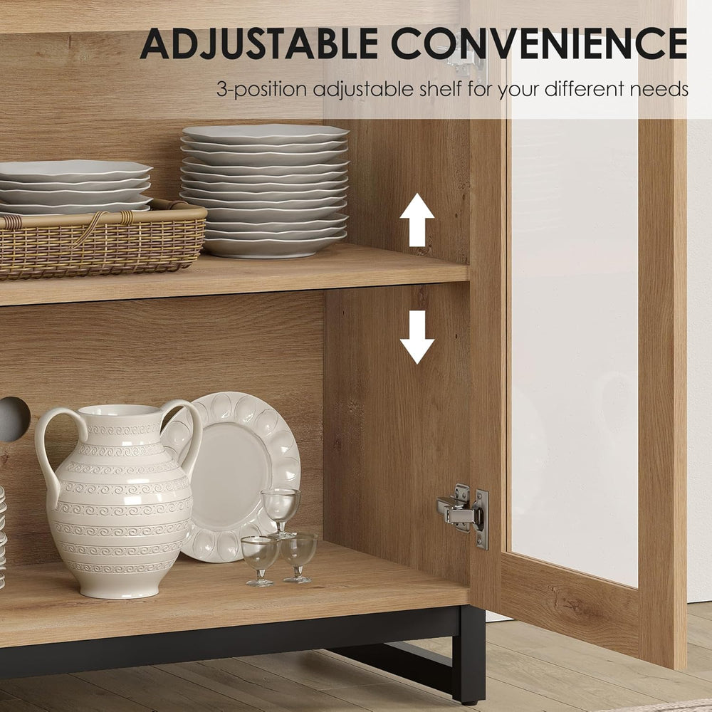 WAMPAT Sideboard Buffet Cabinets, Modern Credenza Sideboard with Adjustable S...