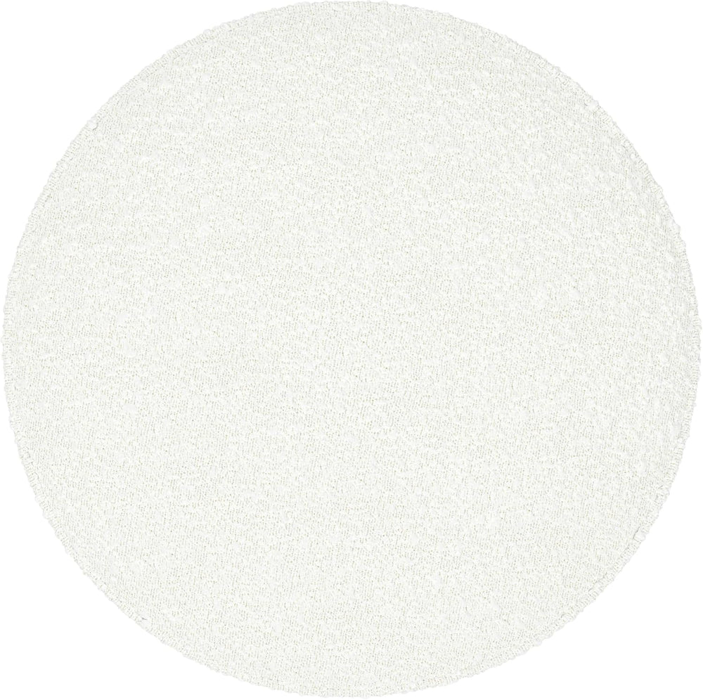 Spatial Order 22" Round Ottoman with Wooden Base - Cream Textural Fabric