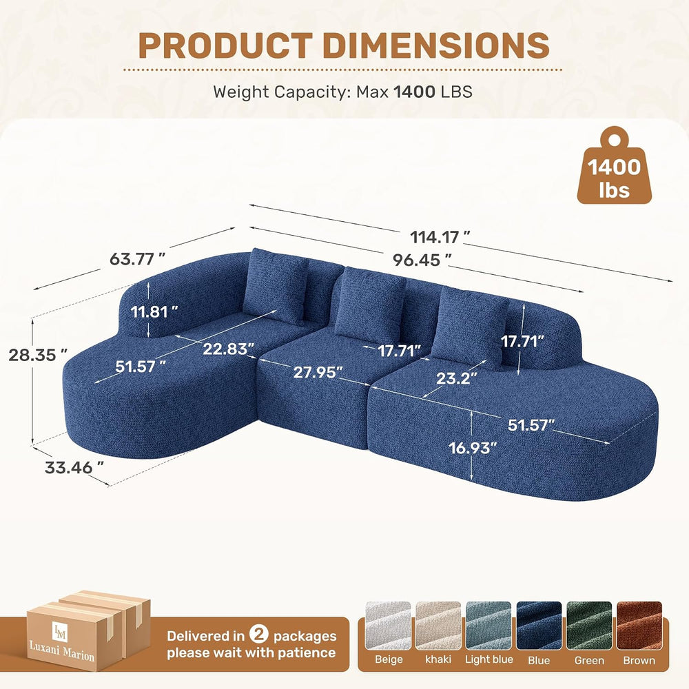 114 Inch Couches for Living Room,Modern Modular Sectional Sofa with Chaise,L-...