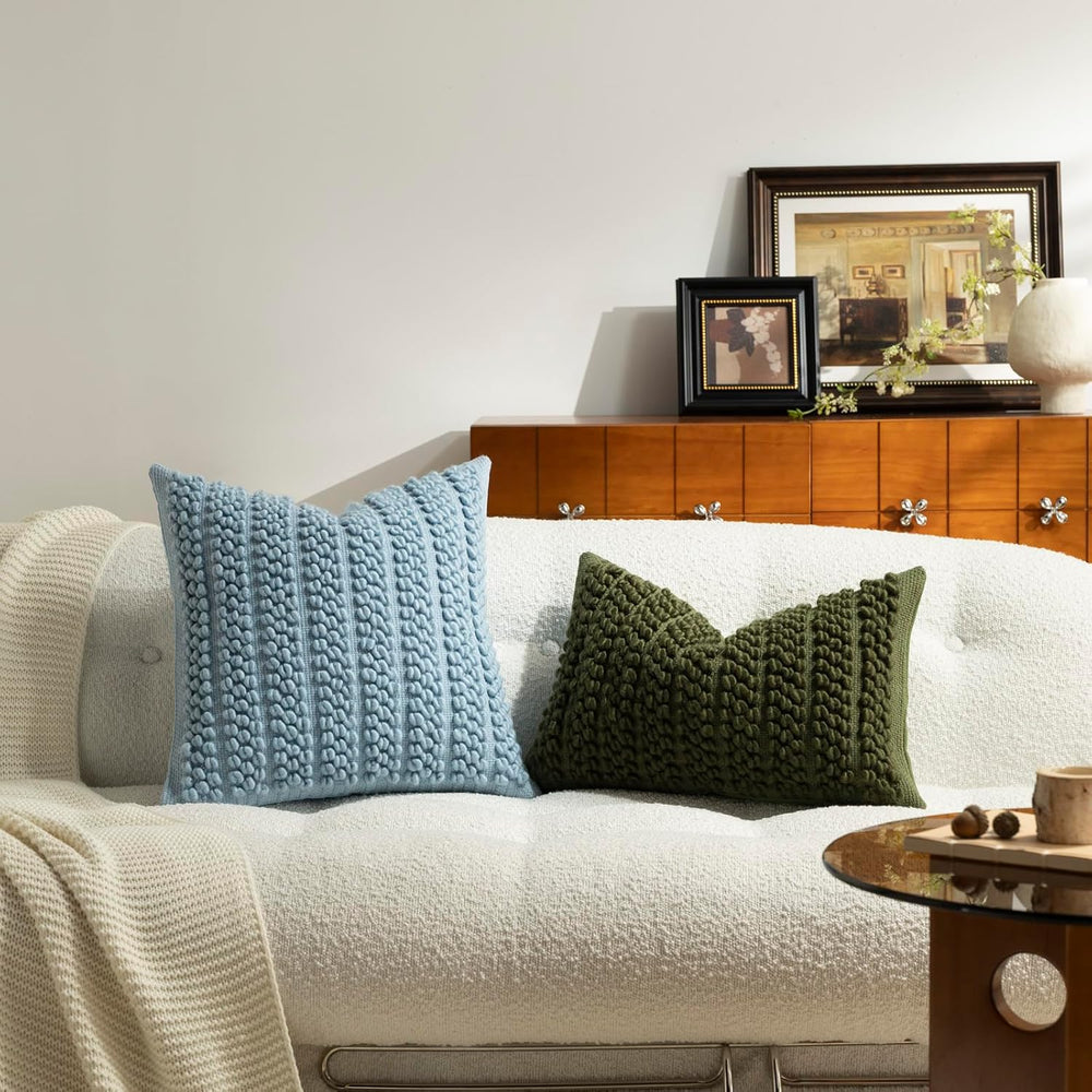 DEZENE Wool Boucle Lumbar Pillow Cover Premium Chic Accents Rectangular Textu...