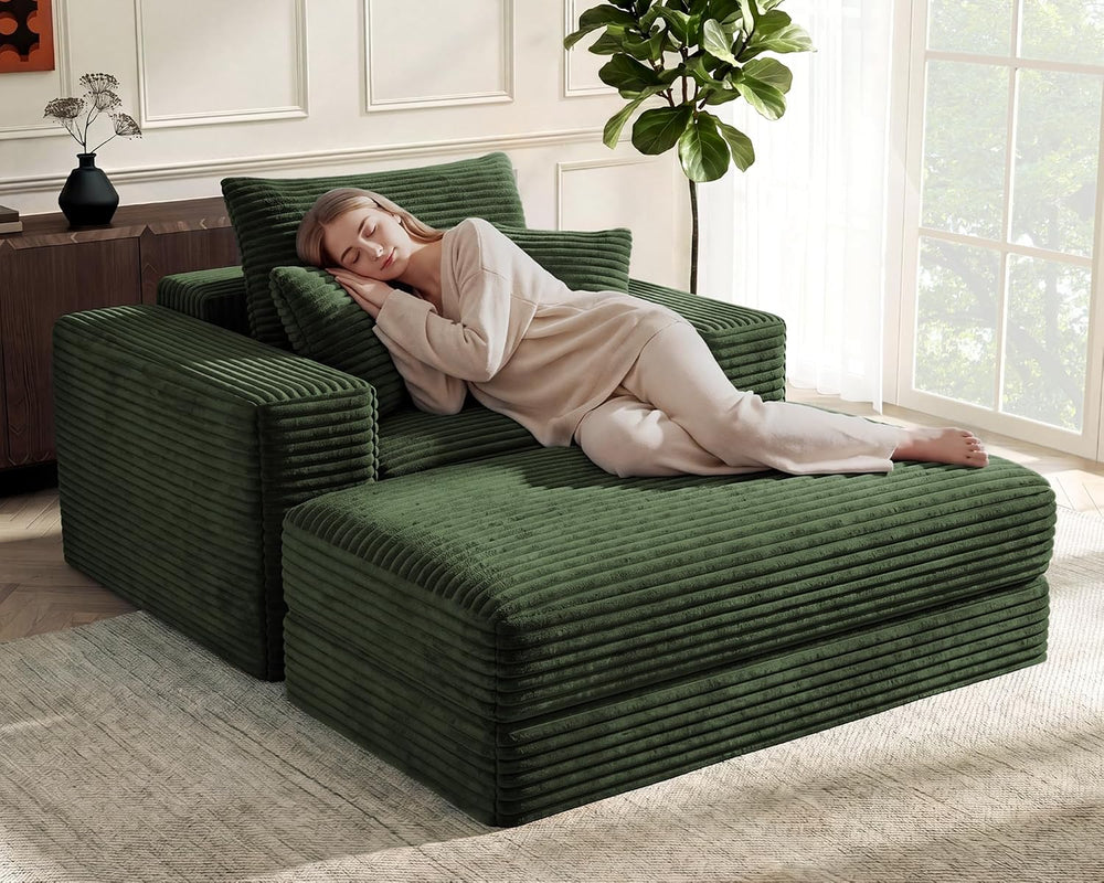 Busaurus 60'' Oversized Chaise Lounge Chair Indoor with Ottoman, Conv...
