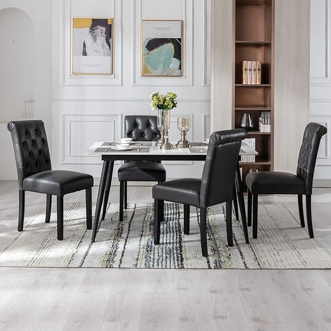 Faux Leather Dining Chairs Set of 8 Upholstered Dining Room Chairs Modern Tuf...