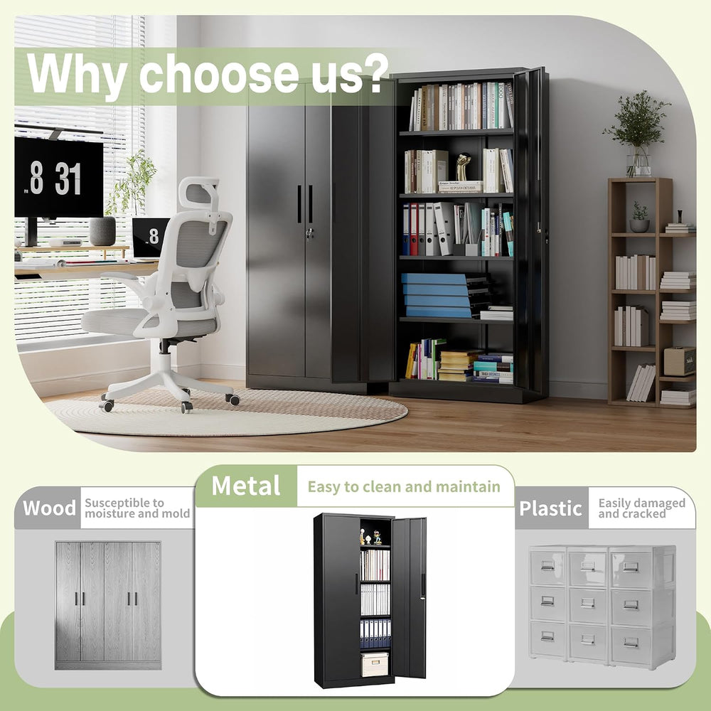 Metal Storage Cabinet, 72" H Garage Storage Cabinet with Doors and Adjus...