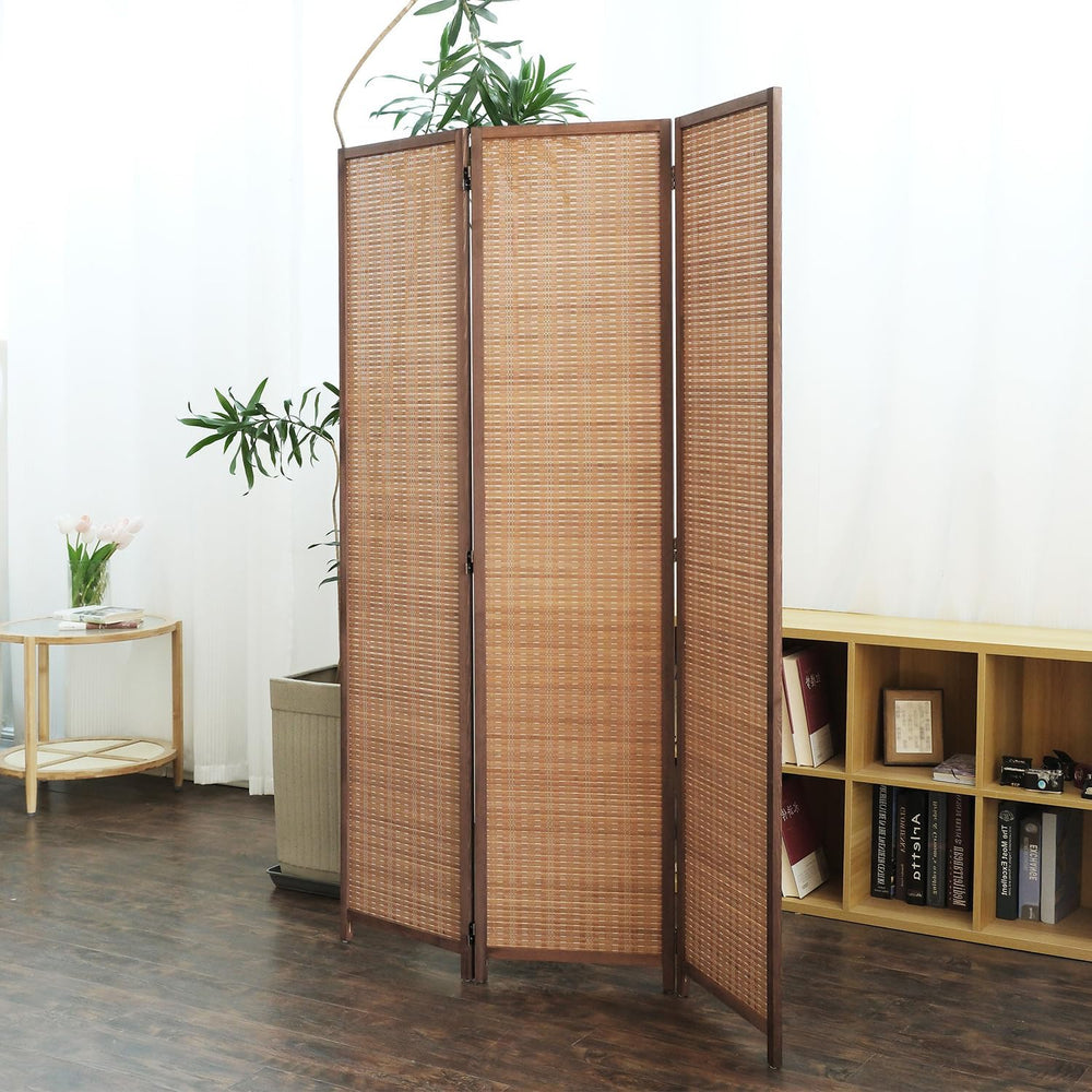 Furnnylane 3 Panel Bamboo Room Divider - 5.6 ft Tall Folding Privacy Screen f...