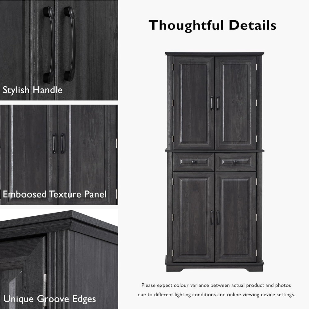 Tall Arched Pantry Cabinet with Pull-Out Cabinet Organizers, Brown | 71"...