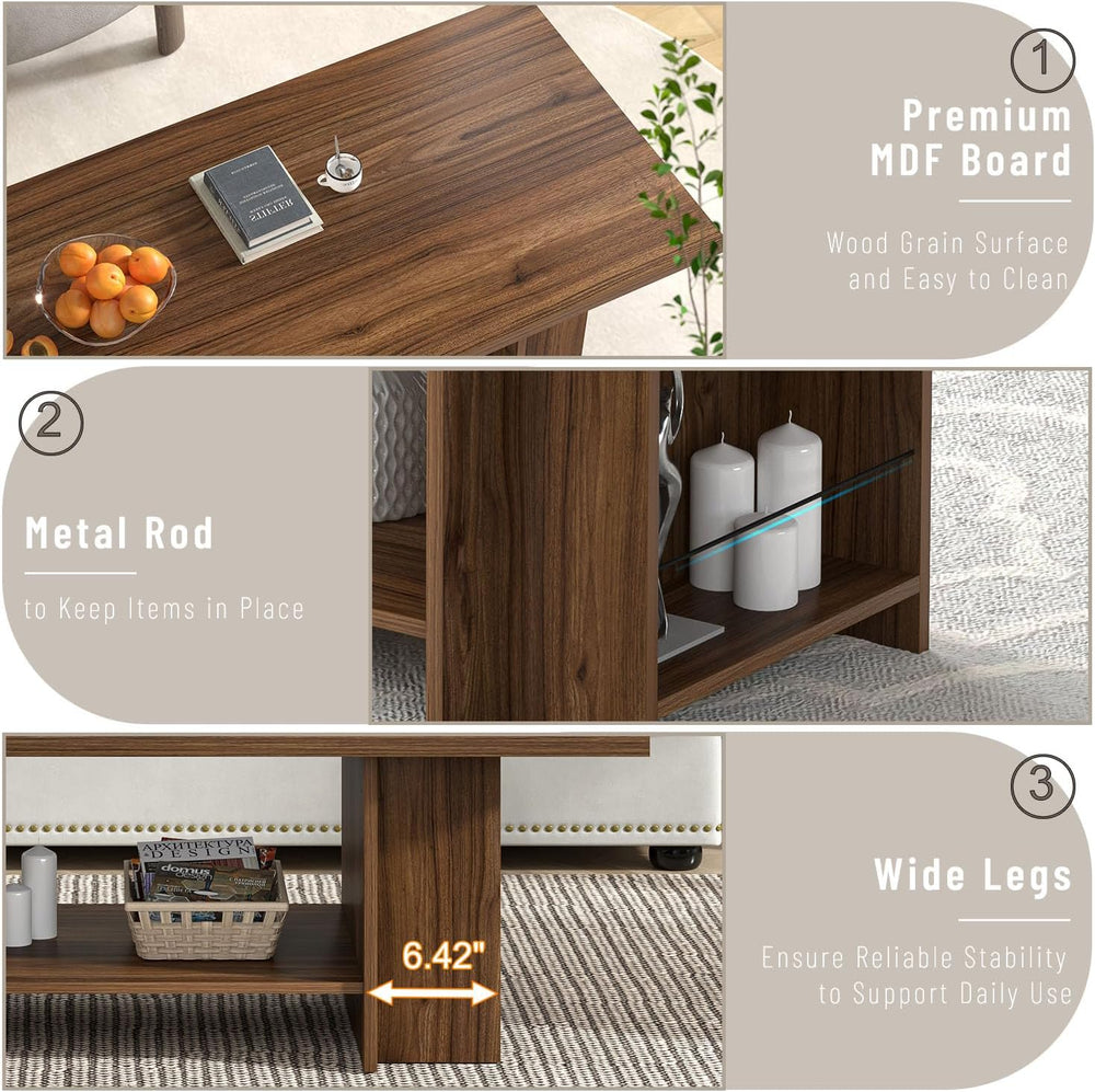 FOLUBAN Coffee Table, Modern Wood Living Room Table with Storage Bottom Shelf...