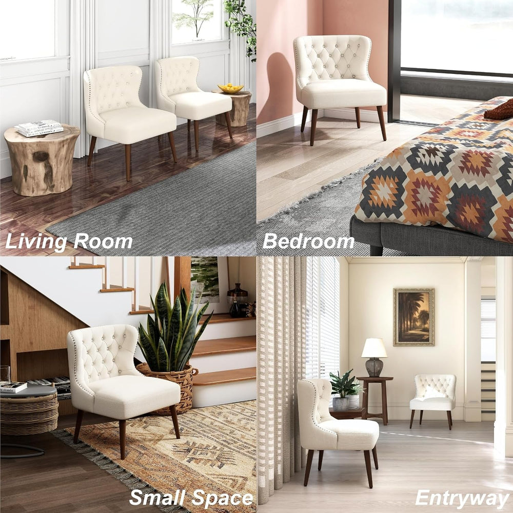 chairus Tufted Slipper Accent Chairs Set of 2, Linen Upholstered Armless Livi...