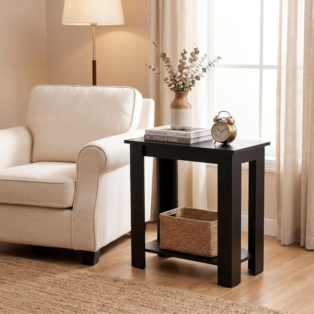 Tangkula 2-Tier Wooden Narrow End Table, Open Storage Side Nightstand, Retro ...