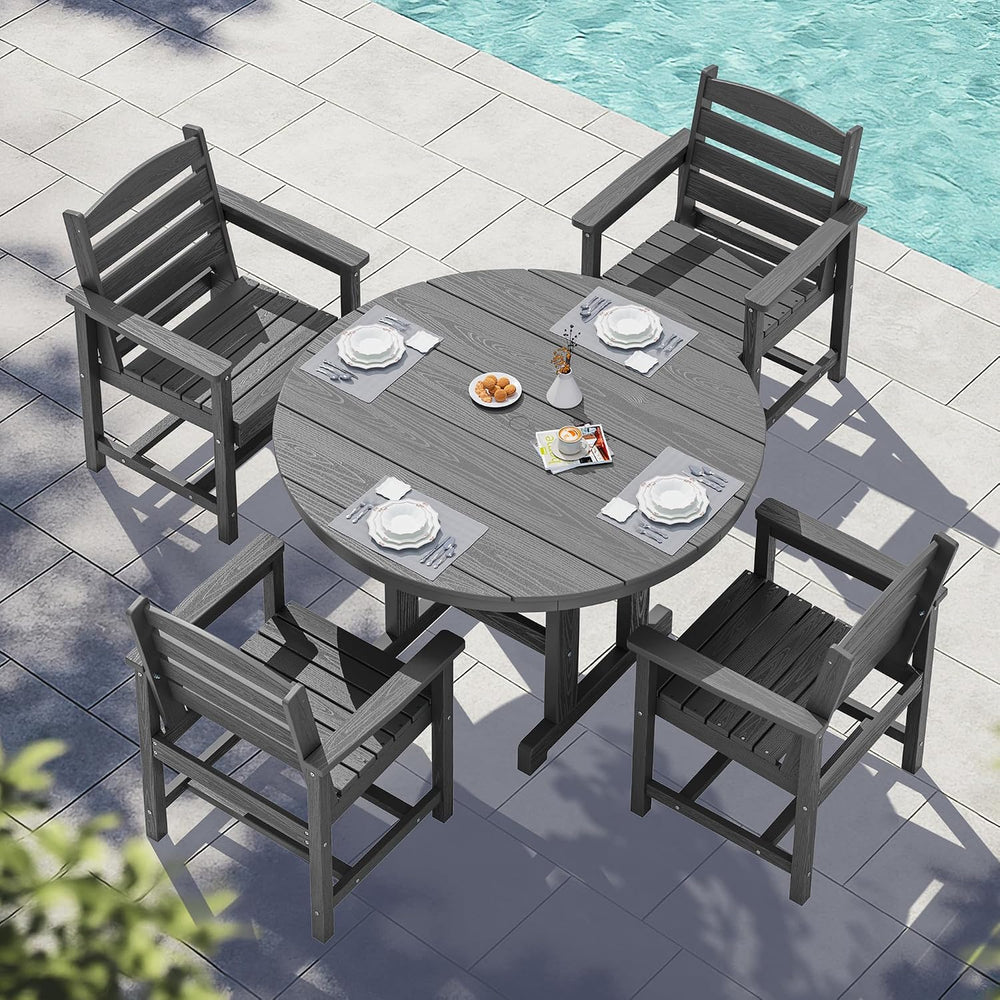 SERWALL 5-Piece Patio Round Dining Set, 45" Table, 4 Chairs, Grey