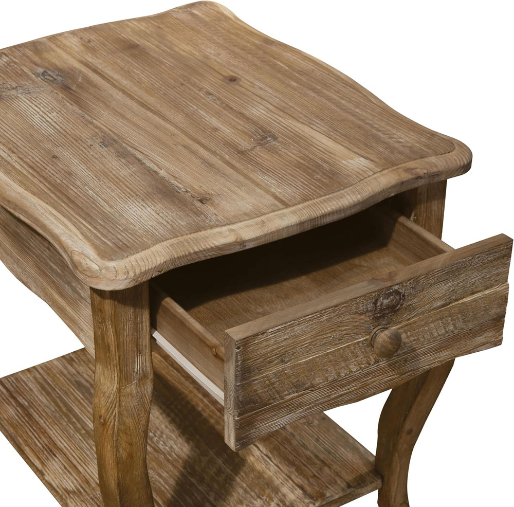 Austerity 20-Inch Rectangular Rustic Solid Wood End Table with Drawer and She...