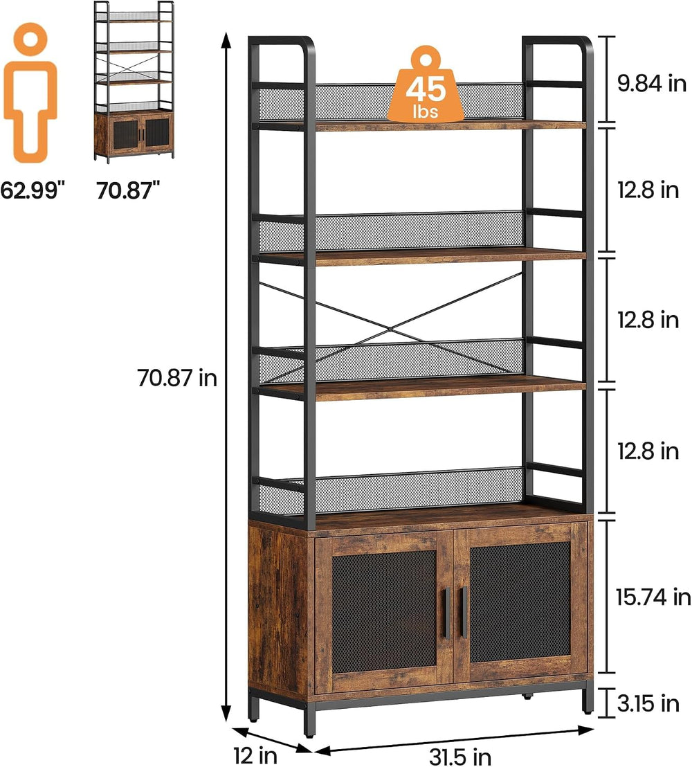 IDEALHOUSE Industrial Bookcase, 4-Tier Open Storage Shelves, Rustic Tall Disp...