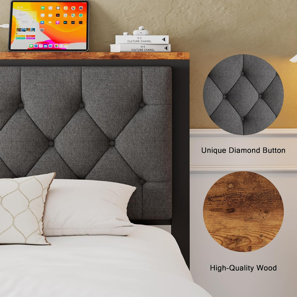 Einhomn Queen Bed Frame with 2 Storage Drawers, Metal Platform Bed with Charg...