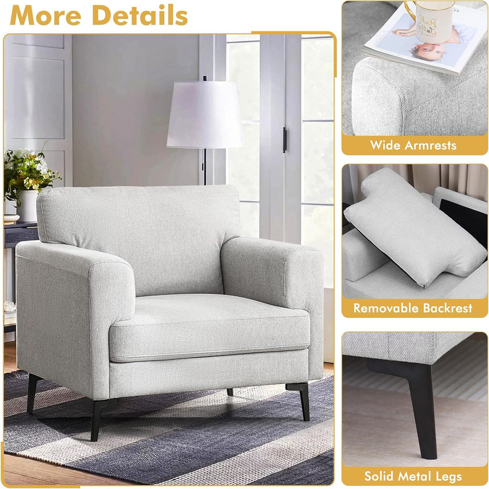 CDCASA Oversized Accent Chair, Linen Mid Century Chair 1PC, Light Gray