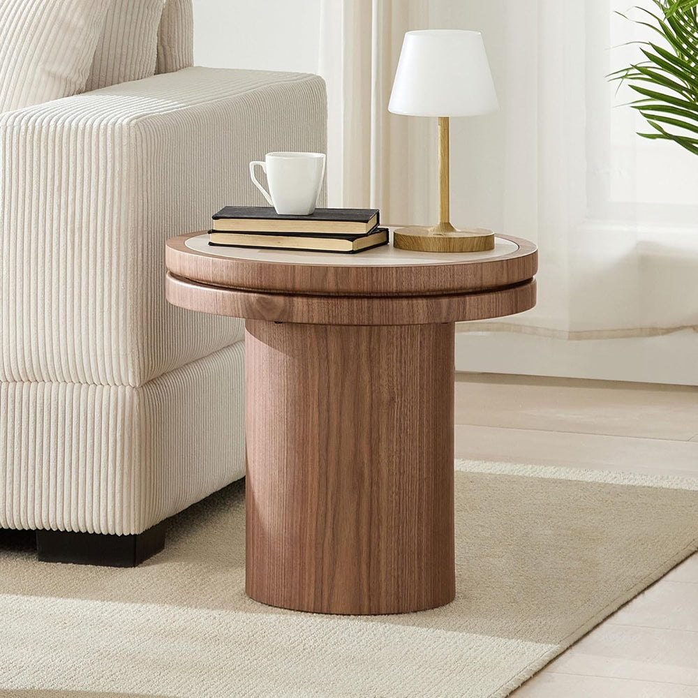 Round End Table, 19.49'' Mid Century Modern Faux Marble Side Table, C...