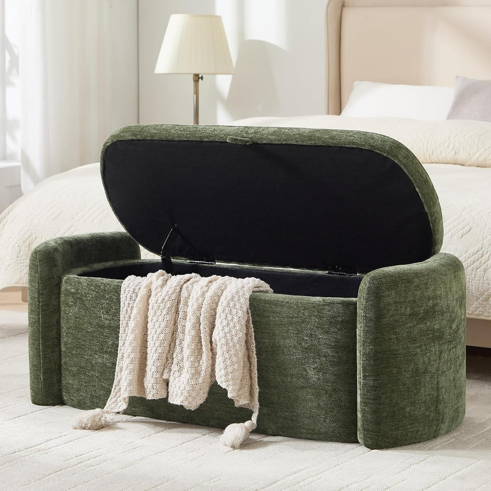 Oval Ottoman Bench with 20 Gal of Storage Space Upholstered Chenille Seat End...