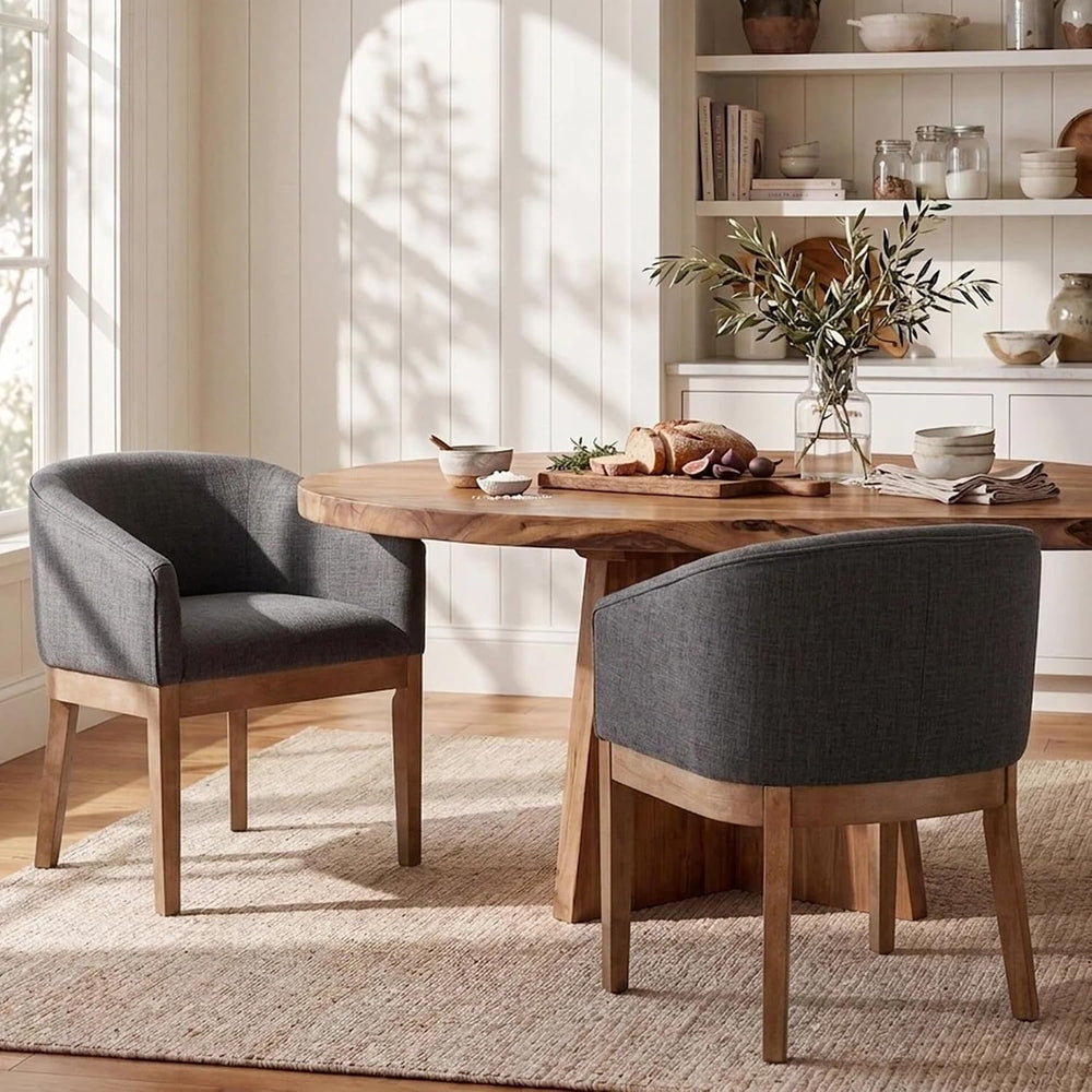 HNY Barrel Dining Chairs Set of 2, Mid Century Modern Upholstered Dining Chai...