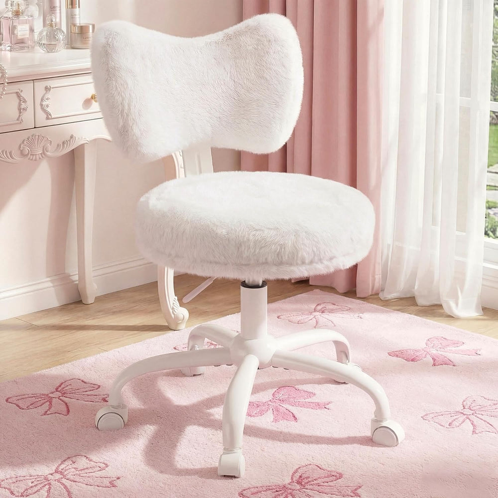 Homkdom Vanity Chair with Bow Back for Bedroom,Height Adjustable,Swivel | Fau...