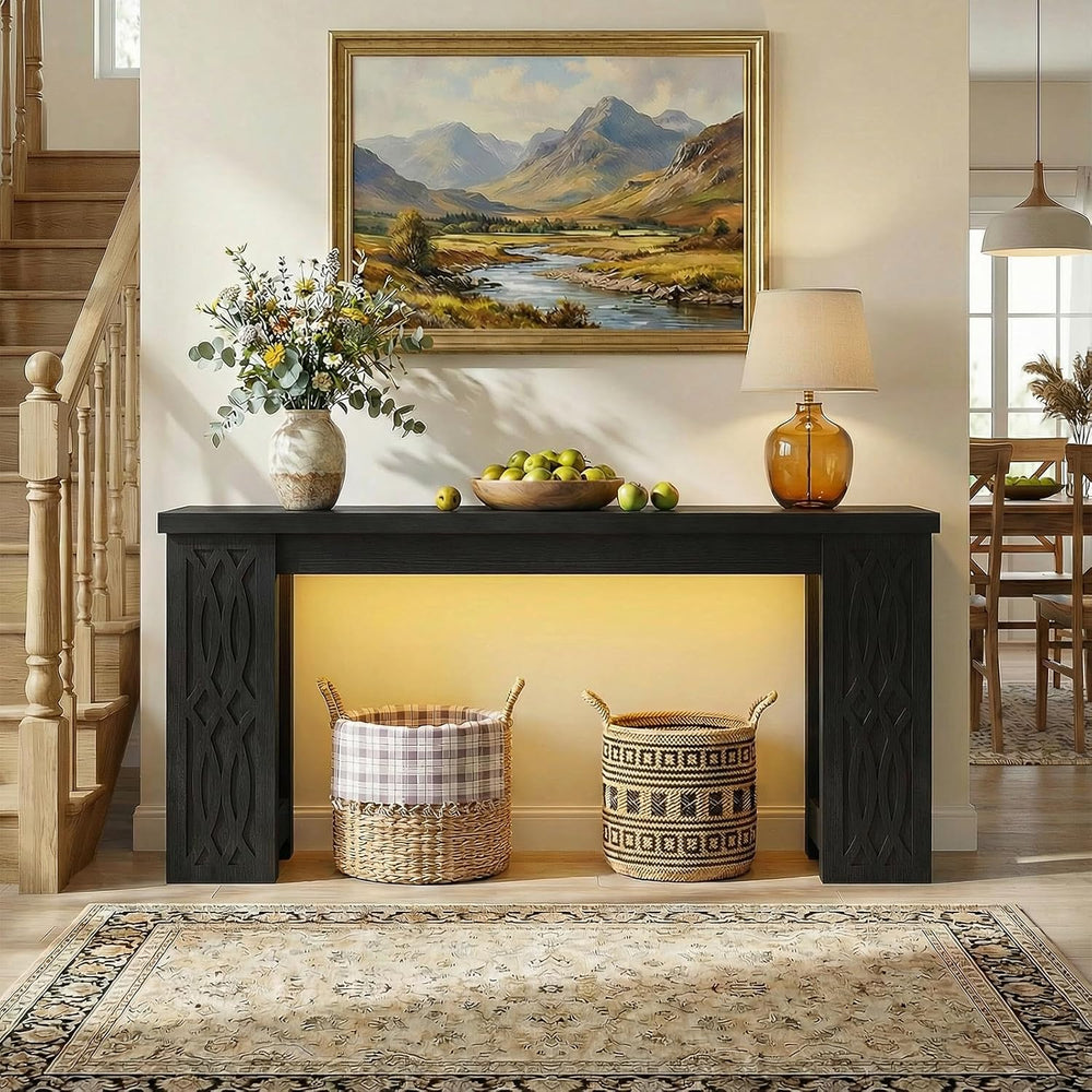 Cyclysio 63" Console Table with Outlet & Colorful LED Lights, Black ...