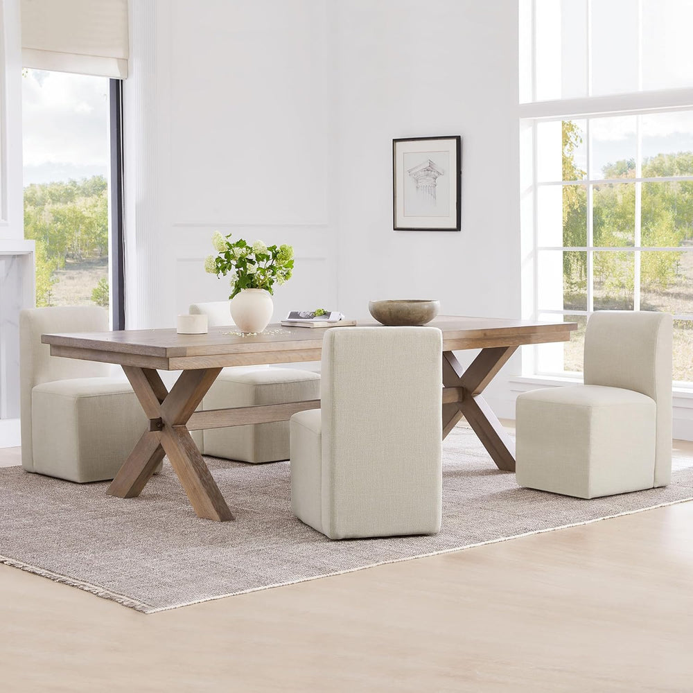 CHITA Dining Chairs with Casters Set of 4, Fully Assembled, Linen | FSC Certi...