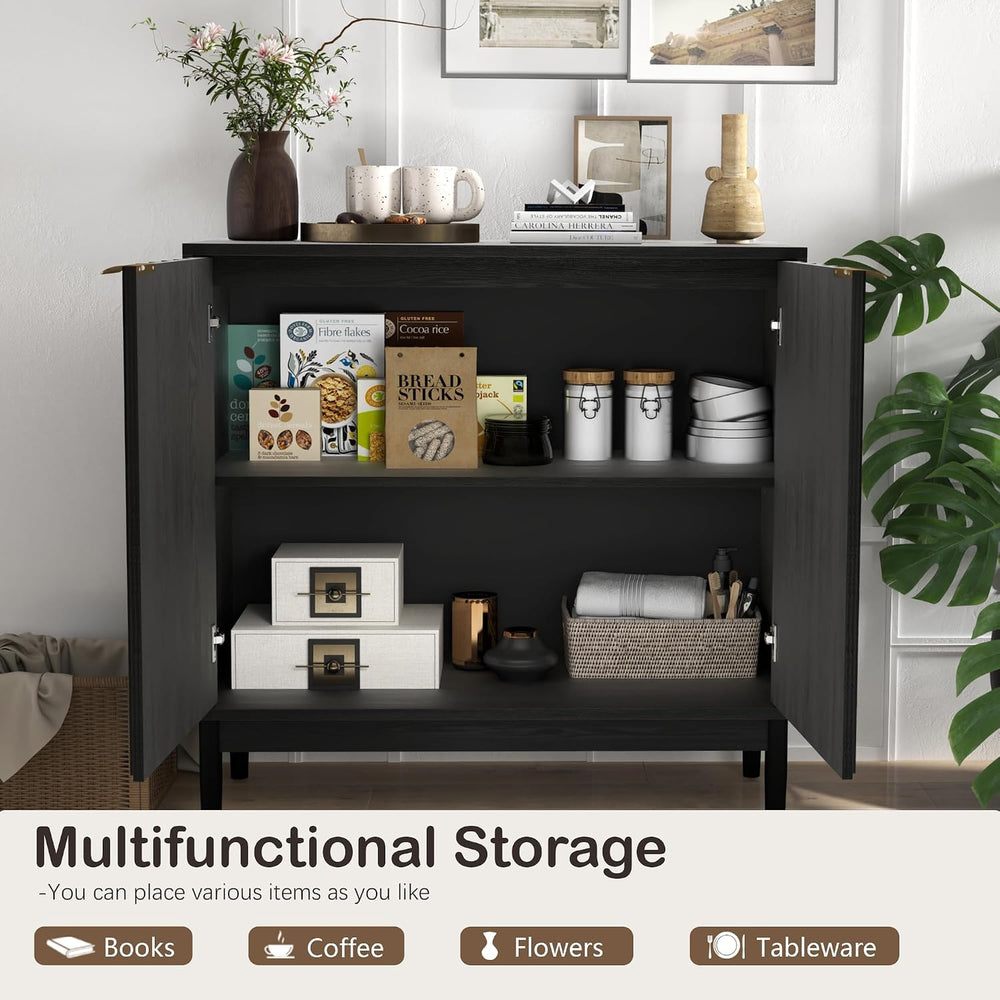 Fluted Buffet Cabinet with Storage, Small Accent Cabinets, Black