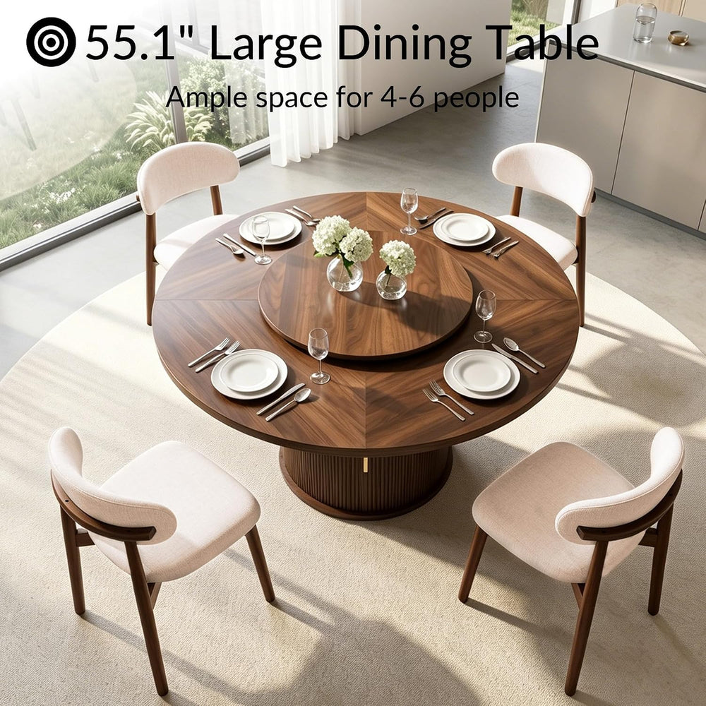 55.1 Inch Round Dining Table for 4-6, Modern Kitchen Table with Storage, Circ...