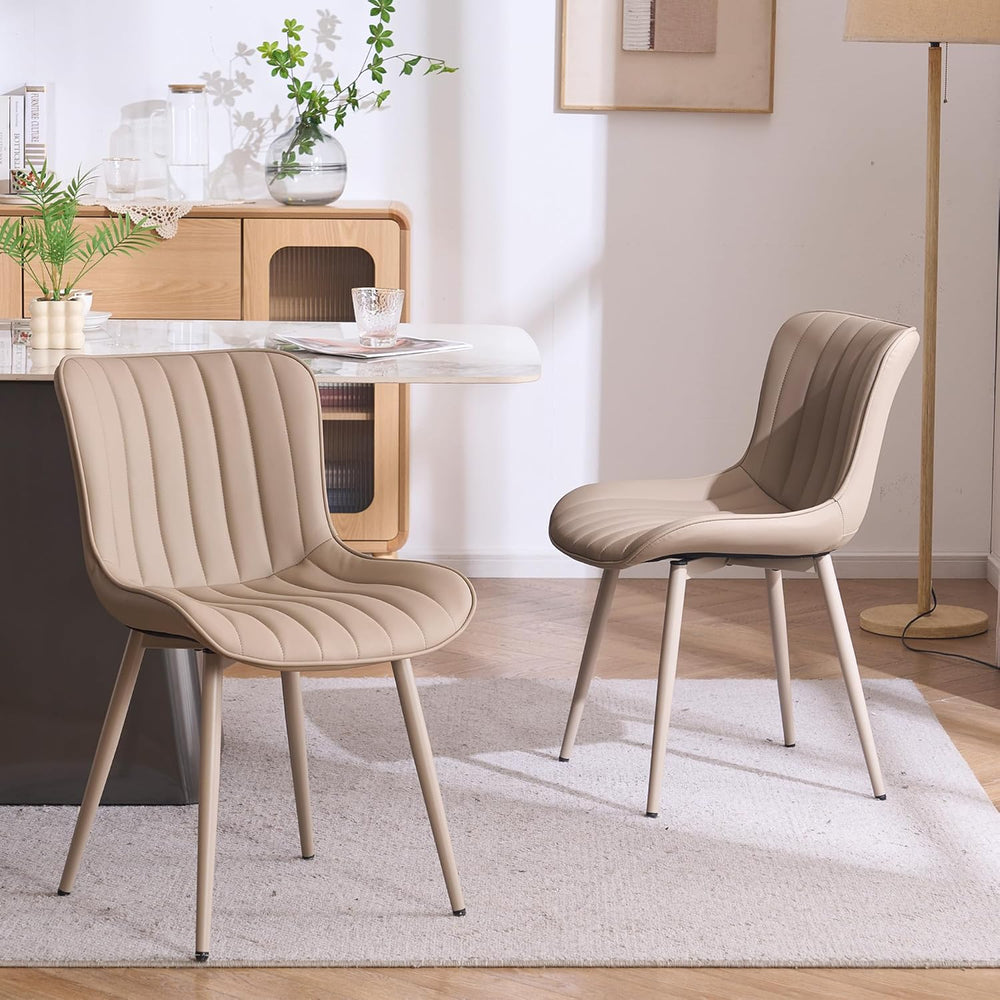 YOUNUOKE Mid-Century Modern Dining Chairs Set of 2, Khaki PU Leather Upholste...