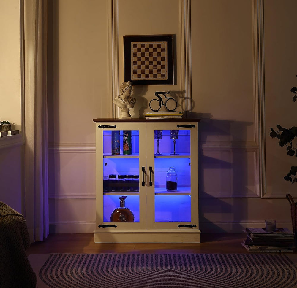 FOREST GRAVITY 31.5'' Small Display Buffet Cabinet with LED and Glass...