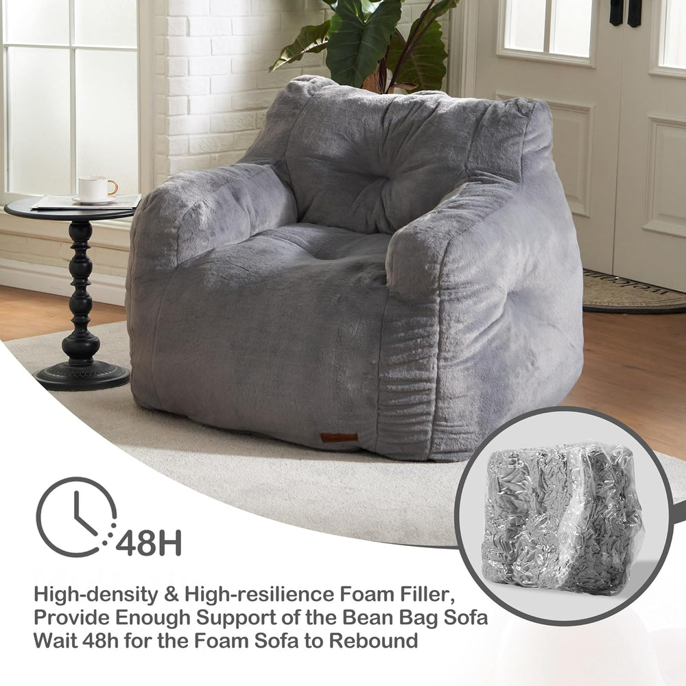 Hobestluk Furry Bean Bag Chair with Arms, Foam Filler for Adult, Grey | Soft ...